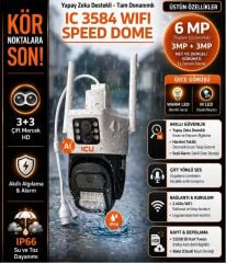 Kablosuz 3MP PTZ Güvenlik Kamerası Çift Lens İnsan Takipli IC 3584 MSP