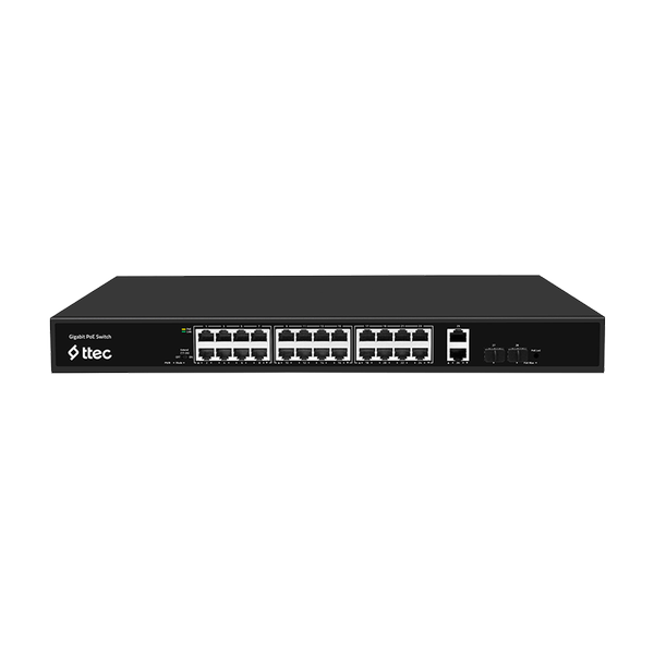 ttec 28400PG-2SFP 24 Portlu, 10/100/1000 Gigabit, Tak Çalıştır Switch, 2 Gigabit Uplink, 2 SFP, 24 Port PoE+ (400W) (TSS)